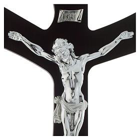 Crucifix bois stylisé avec corps planque argentée