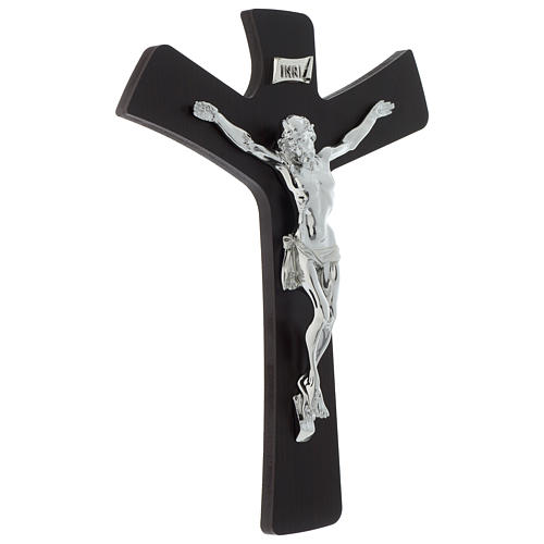Crucifix bois stylisé avec corps planque argentée 4