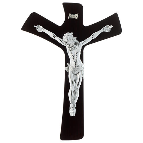 Crucifix in dark wengè wood with body in silver 1