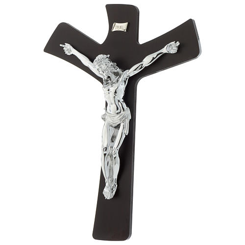 Crucifix in dark wengè wood with body in silver 3