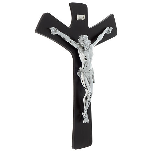 Crucifix in dark wengè wood with body in silver 4
