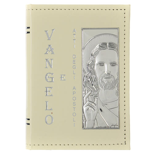 Gospel ITA, artificial leather and silver bi-laminate plate, Face of Christ, 10x15 cm 1