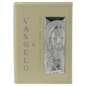Evangelio simil cuero y placa Plata Bilaminada Rostro de Cristo 10x15 cm