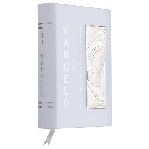 Evangelium mit Kunstledereinband zur Taufe mit Silber-Plakette, 10x15 cm 2