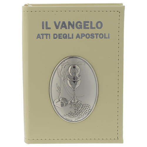 Communion gospel ITA with ivory imitation leather hardcover and bi-laminate silver plate 10x15 cm 1