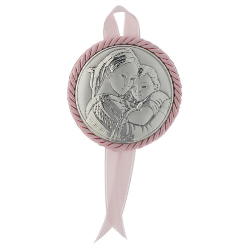 Médaille pour lit argent bilaminé Vierge à la Chaise carillon 1