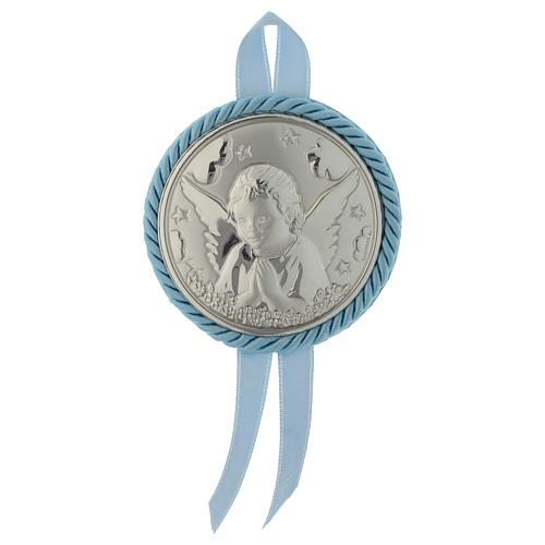 Medalhão para berço prata com caixa de música gravura Anjo 1