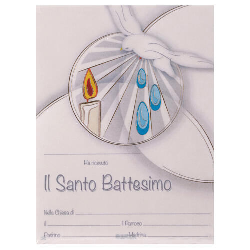 Baptism parchment ITA, dove and candle on light blue background 1