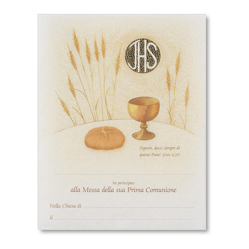 Pergament zur Erstkommunion Symbole des Abendmahls Brot, Kelch 1