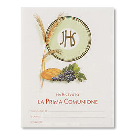 Parchemin Première Communion symboles eucharistiques pain, épis et raisin