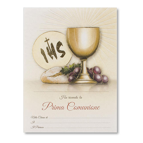 Pergamena Prima Comunione Simboli Eucaristici pane, spiga e uva 1