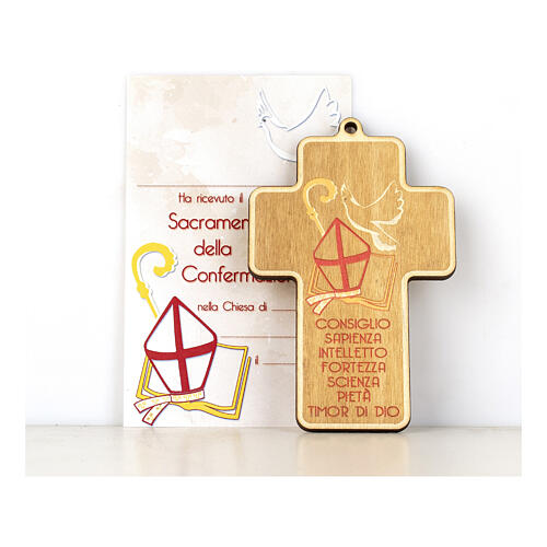 Holzkreuz zur Konfirmation mit typischen Symbolen 1