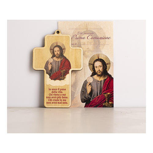 Bemaltes Holzkreuz zur Kommunion Jesus mit Diplom 1