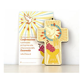 Cross for Holy Communion and Confirmation in painted wood Combination of Symbols and Diploma