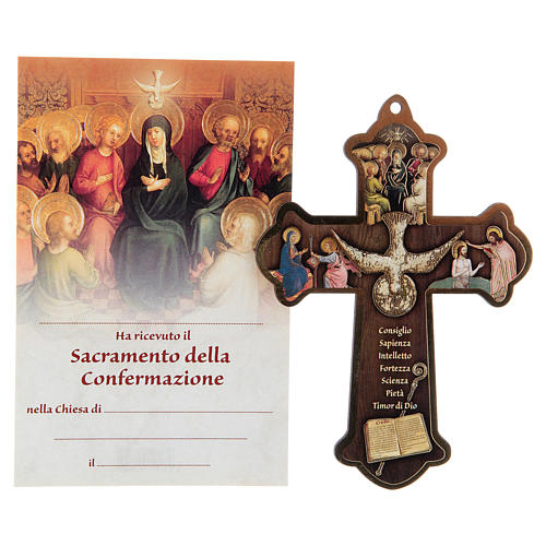 Croce Cresima Stampa su legno con diploma Spirito Santo e Doni 1