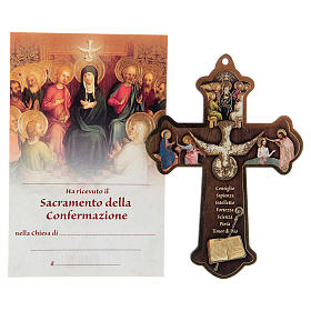 Krzyż Bierzmowanie nadruk na drewnie z dyplomem Duch Święty i Dary