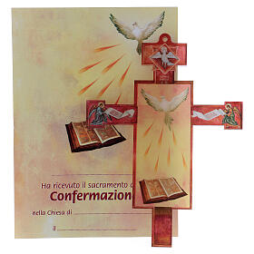 Kreuz zur Kommunion, dreidimensionaler Effekt mit Diplom und Motiv des Heiligen Geist