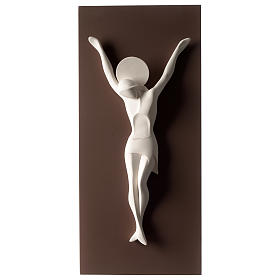 Crucifix stylisé blanc marron résine bois 55 cm