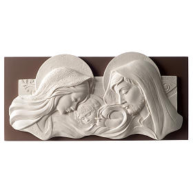 Holy Family, bicoloured bas-relief in resin and wood 25x55 cm