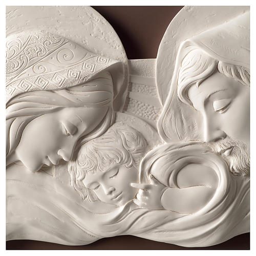 Holy Family, bicoloured bas-relief in resin and wood 25x55 cm 2