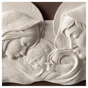 Holy Family, bicolored bas-relief in resin and wood 10x21.5 in