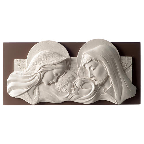 Holy Family, bicolored bas-relief in resin and wood 10x21.5 in 1