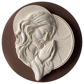 Jesus in Prayer, round bas-relief in resin and wood