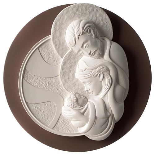 Holy Family, round bas-relief in resin and wood 1