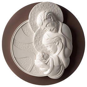Holy Family, round bas-relief resin and wood