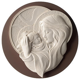 Maternity, round bas-relief in resin and wood