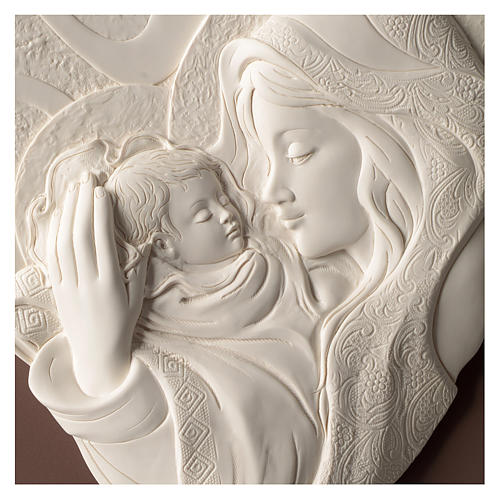 Maternity, round bas-relief in resin and wood 2