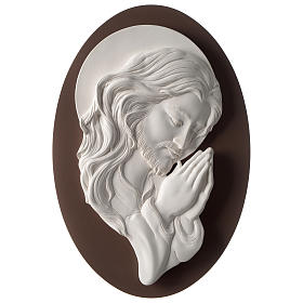 Jesus in Prayer, oval bas-relief in resin and wood