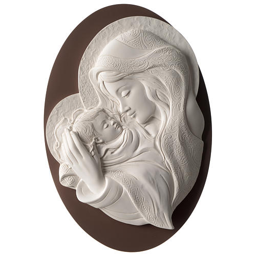 Cadre ovale Vierge à l'Enfant résine et bois 1
