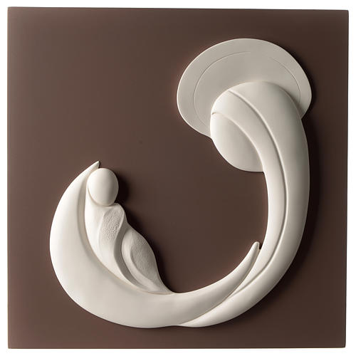Maternity, stylized bicolored bas-relief in resin and wood 1