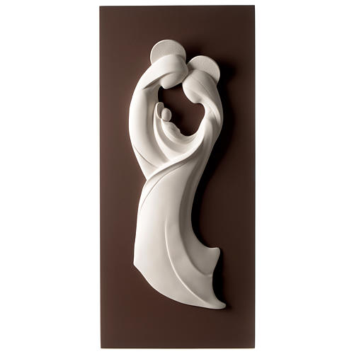 Holy Family, stylized bicolored bas-relief in resin and wood 1
