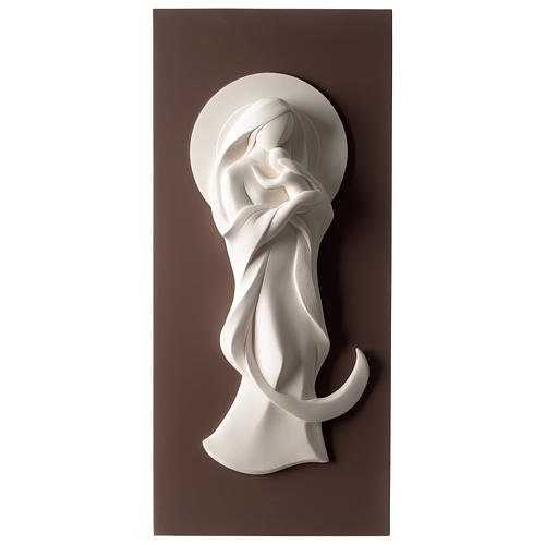Madonna with Child, stylized bas-relief in resin and wood 1