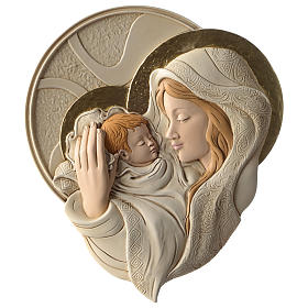 Cadeaux et souvenirs pour les occasions spéciales: Bas-relief rond Vierge et Enfant résine colorée