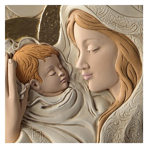 Bas-relief rond Vierge et Enfant résine colorée 2