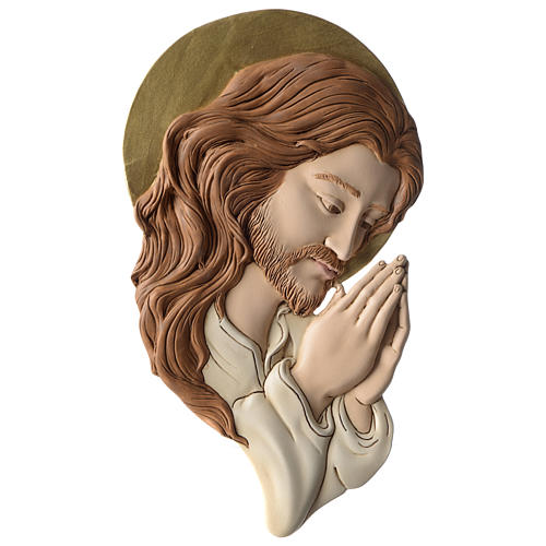 Baixo-relevo Cristo de perfil em oração resina corada 1