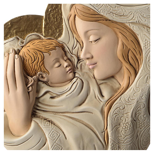 Bas-relief Vierge à l'Enfant résine colorée 2