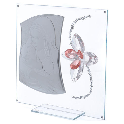 Quadro para batismo com flor cor-de-rosa 25x25 cm 2