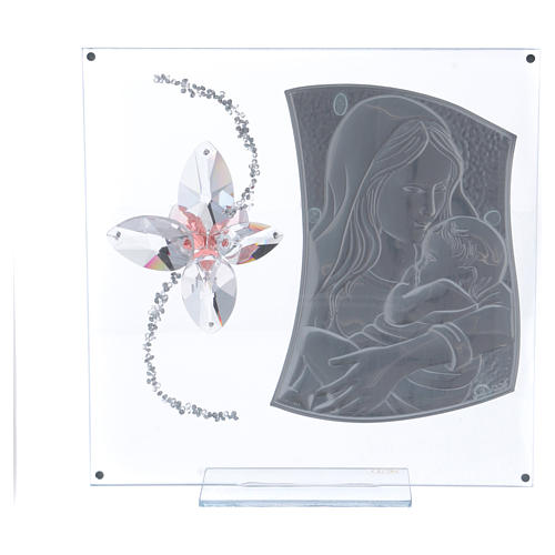 Quadro para batismo com flor cor-de-rosa 25x25 cm 3