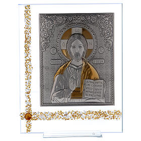 Bildchen Ikone Christus Pantokrator aus Silber-Laminat, 25x20 cm