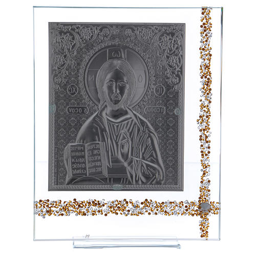 Cuadrito Icono Cristo Pantocrátor sobre lámina plata 25x20 cm 3