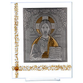 Quadretto Icona Cristo Pantocratore su lamina argento 25x20 cm