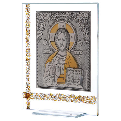 Quadro Ícone Cristo Pantocrator sobre placa de prata 25x20 cm 2