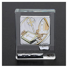 Bonbonnière Confirmation cristal et plaque argent 5x5 cm