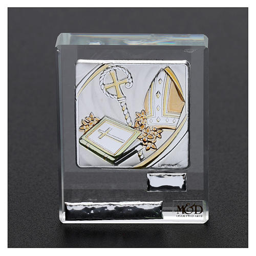 Bonbonnière Confirmation cristal et plaque argent 5x5 cm 2