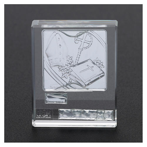 Lembrancinha Crisma cristal e placa prata 5x5 cm 3