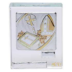 Confirmation souvenir crystal and silver foil 2x2 in